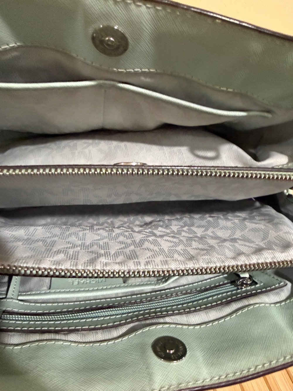 Michael Kors Pale Blue Saffiano Leather Satchel Michael Kors Handbag  MK Purses - Picture 15 of 16